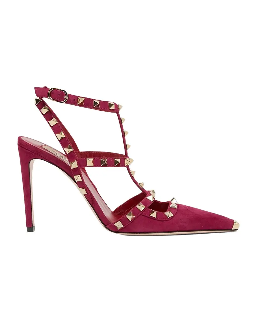 Valentino Garavani Rockstud 100mm Studded Suede Strappy Pumps | Image 1 Valentino Garavani Rockstud 100mm Studded Suede Strappy Pumps | Image 1
