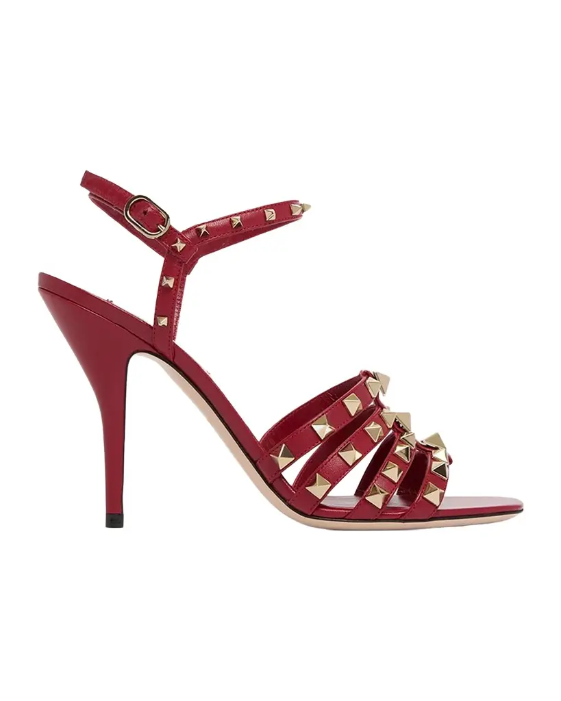 Valentino Garavani 100mm Rockstud Leather Ankle-Strap Sandals | Image 1 Valentino Garavani 100mm Rockstud Leather Ankle-Strap Sandals | Image 1