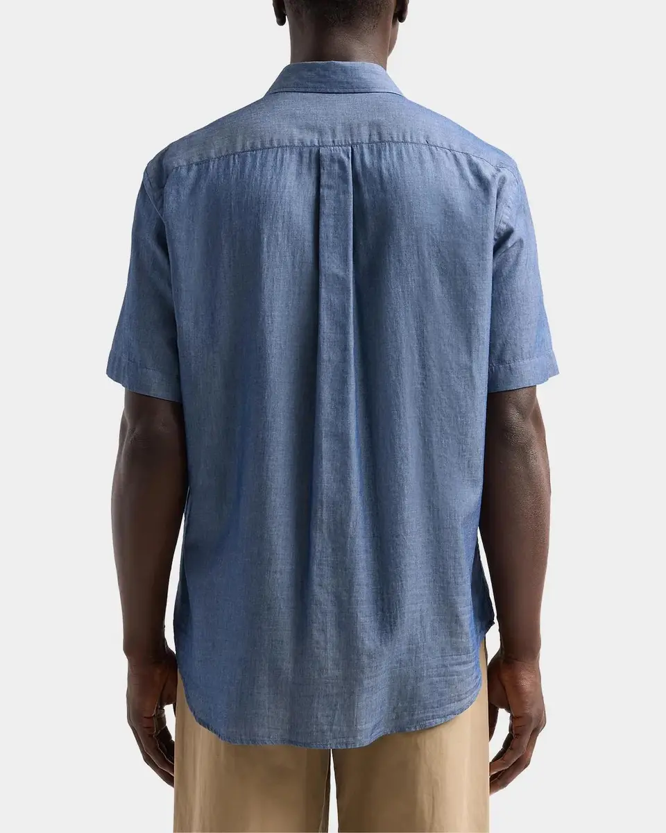 Emporio Armani Men's Chambray Self-Fabric Logo Short-Sleeve Shirt | Thumbnail 3 Emporio Armani Men's Chambray Self-Fabric Logo Short-Sleeve Shirt | Thumbnail 3
