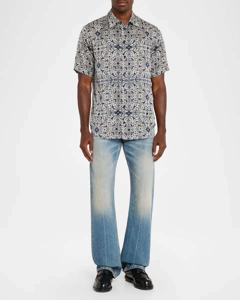 Emporio Armani Men's Floral Abstract Short-Sleeve Shirt | Thumbnail 2 Emporio Armani Men's Floral Abstract Short-Sleeve Shirt | Thumbnail 2