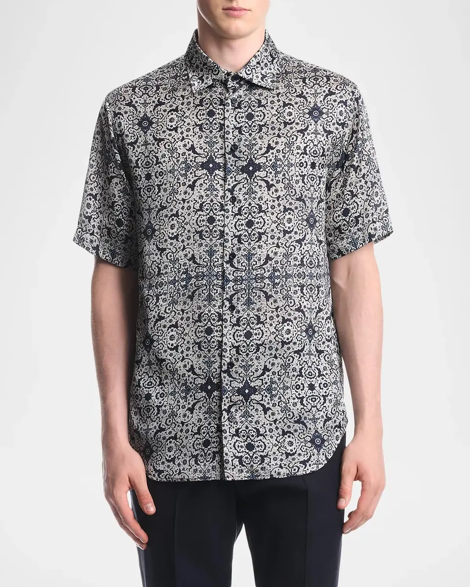 Emporio Armani Men's Floral Abstract Short-Sleeve Shirt | Thumbnail 4 Emporio Armani Men's Floral Abstract Short-Sleeve Shirt | Thumbnail 4