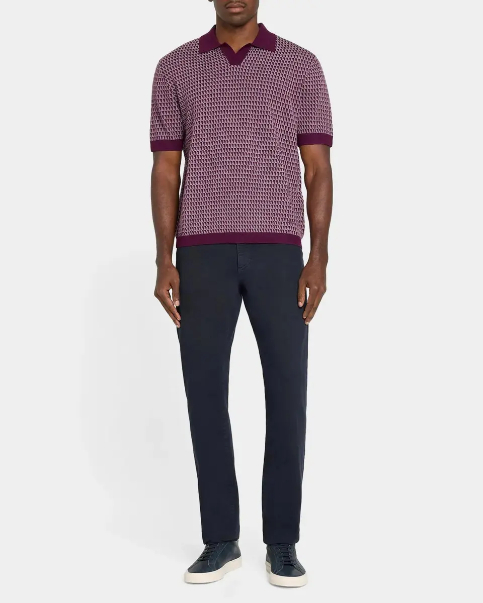 Emporio Armani Men's Geometric Wool Knit Johnny-Collar Polo Shirt | Thumbnail 2 Emporio Armani Men's Geometric Wool Knit Johnny-Collar Polo Shirt | Thumbnail 2