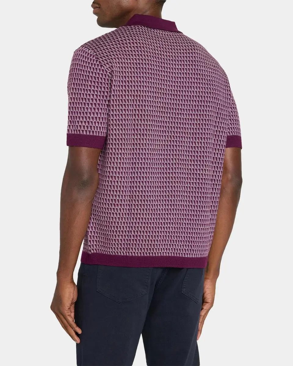 Emporio Armani Men's Geometric Wool Knit Johnny-Collar Polo Shirt | Thumbnail 3 Emporio Armani Men's Geometric Wool Knit Johnny-Collar Polo Shirt | Thumbnail 3