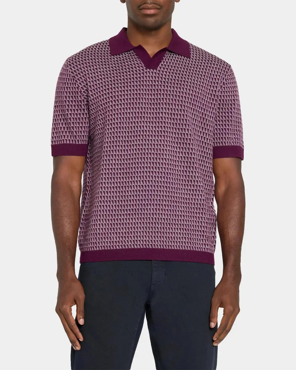 Emporio Armani Men's Geometric Wool Knit Johnny-Collar Polo Shirt | Thumbnail 4 Emporio Armani Men's Geometric Wool Knit Johnny-Collar Polo Shirt | Thumbnail 4
