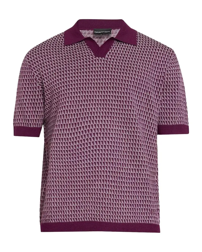 Emporio Armani Men's Geometric Wool Knit Johnny-Collar Polo Shirt | Image 1 Emporio Armani Men's Geometric Wool Knit Johnny-Collar Polo Shirt | Image 1