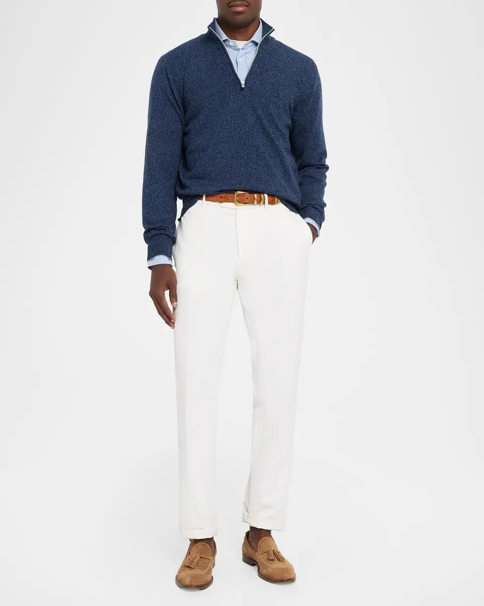 Brunello Cucinelli Men's Cashmere Mouline Quarter-Zip Sweater | Thumbnail 2