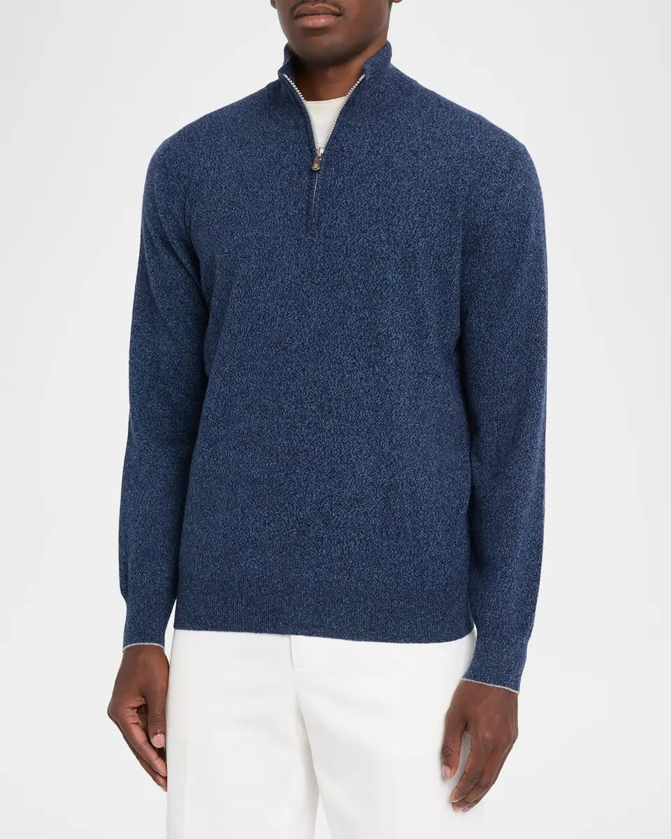 Brunello Cucinelli Men's Cashmere Mouline Quarter-Zip Sweater | Thumbnail 4