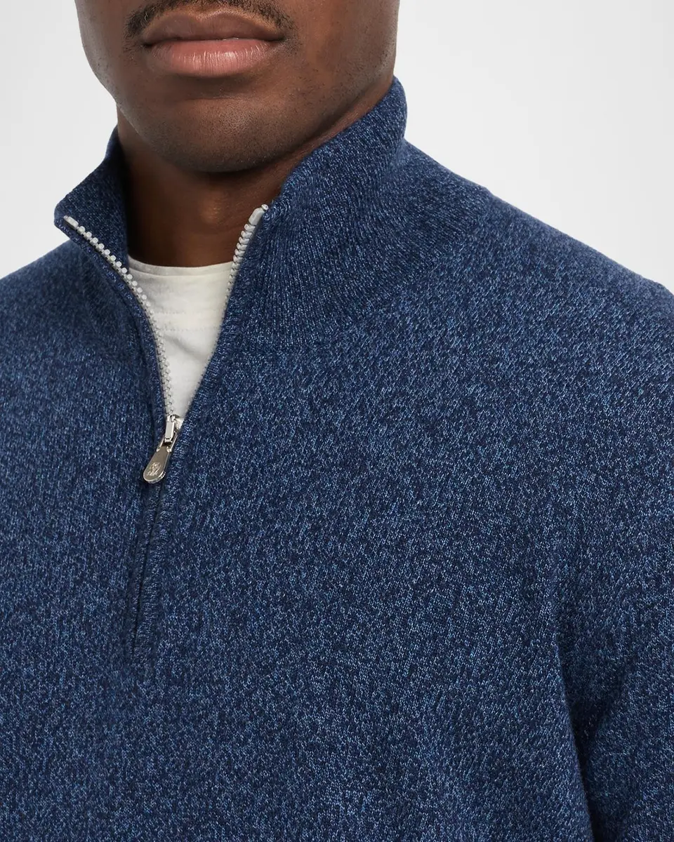 Brunello Cucinelli Men's Cashmere Mouline Quarter-Zip Sweater | Thumbnail 5