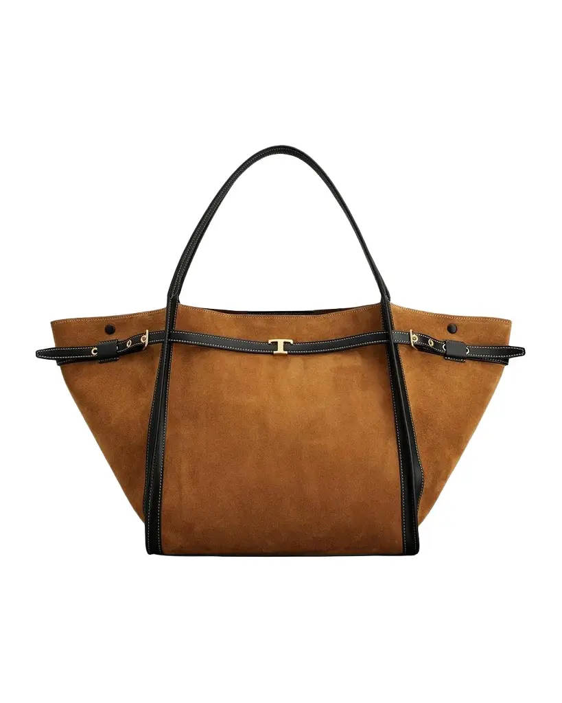 Tod's T Timeless Belted Suede Shopping Tote Bag | Image 1 Tod's T Timeless Belted Suede Shopping Tote Bag | Image 1