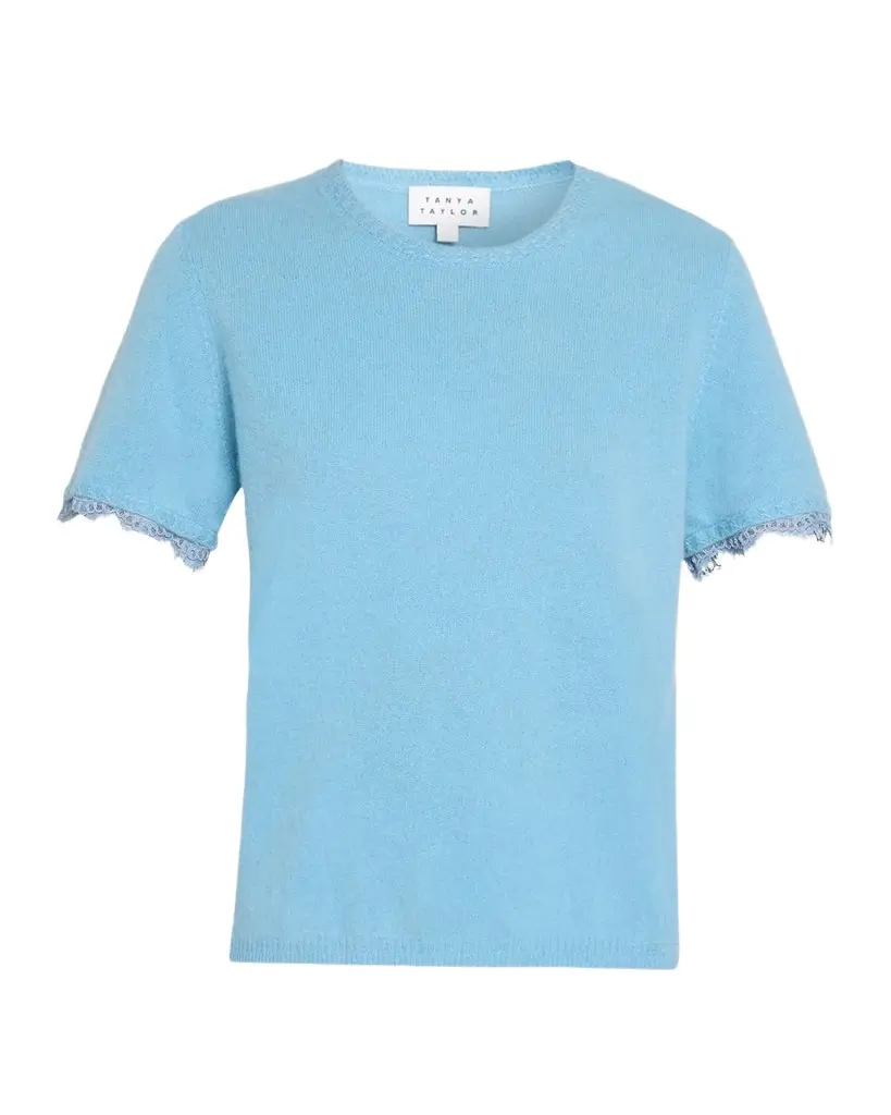 TANYA TAYLOR Dailey Cashmere Short-Sleeve Sweater