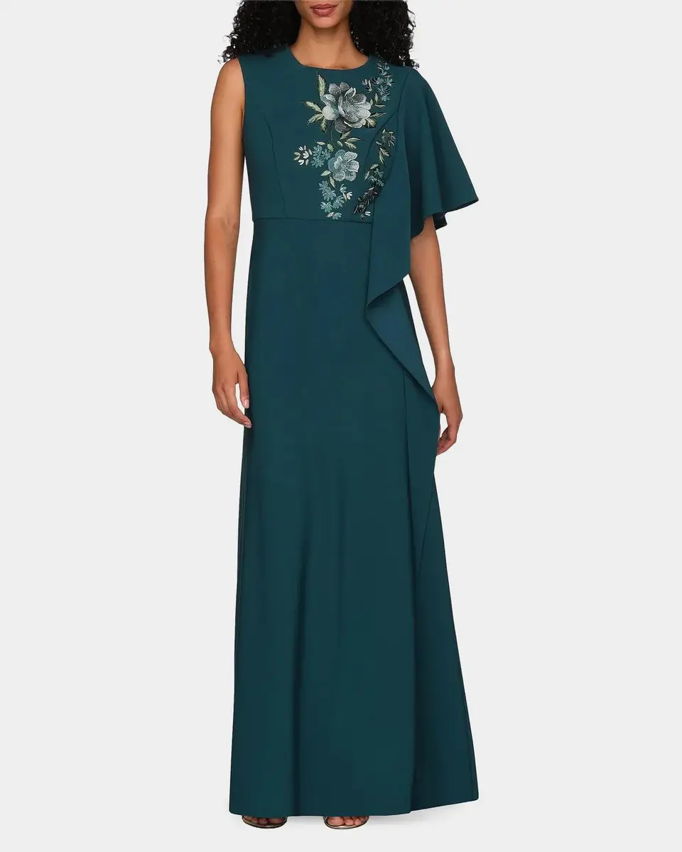 Kay Unger New York Alisha Floral-Embroidered Caftan Gown | Thumbnail 4