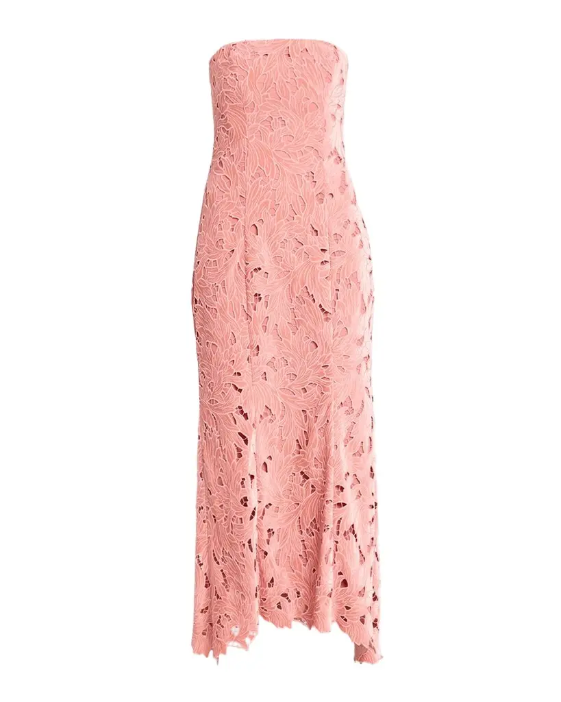 As It May Aurelie Strapless Velvet Lace Midi Dress
