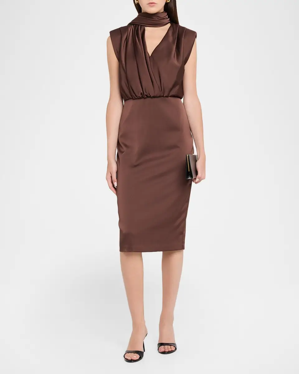 Aidan Mattox Draped Crepe Back Satin Midi Sheath Dress | Thumbnail 2 Aidan Mattox Draped Crepe Back Satin Midi Sheath Dress | Thumbnail 2