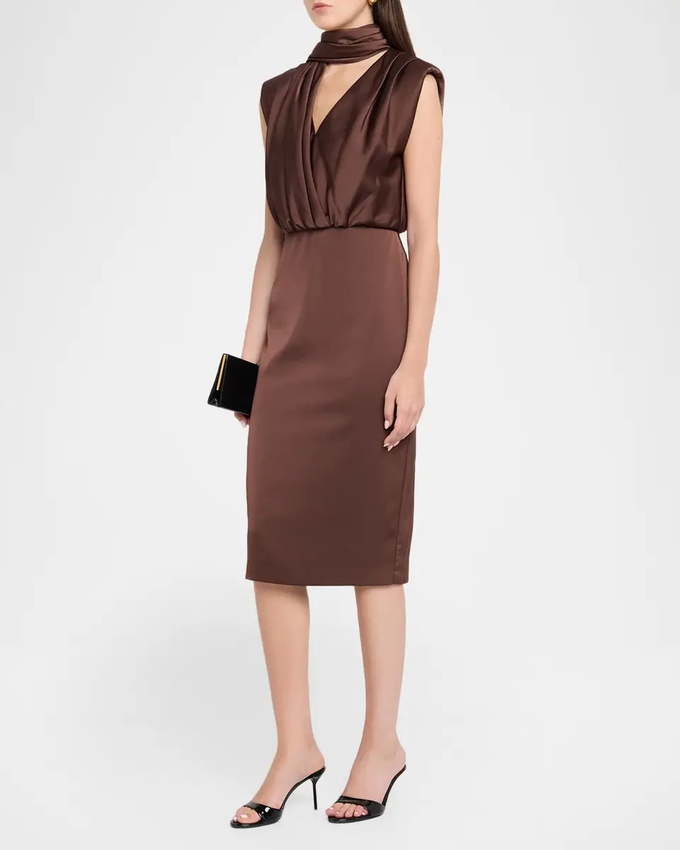 Aidan Mattox Draped Crepe Back Satin Midi Sheath Dress | Thumbnail 4 Aidan Mattox Draped Crepe Back Satin Midi Sheath Dress | Thumbnail 4