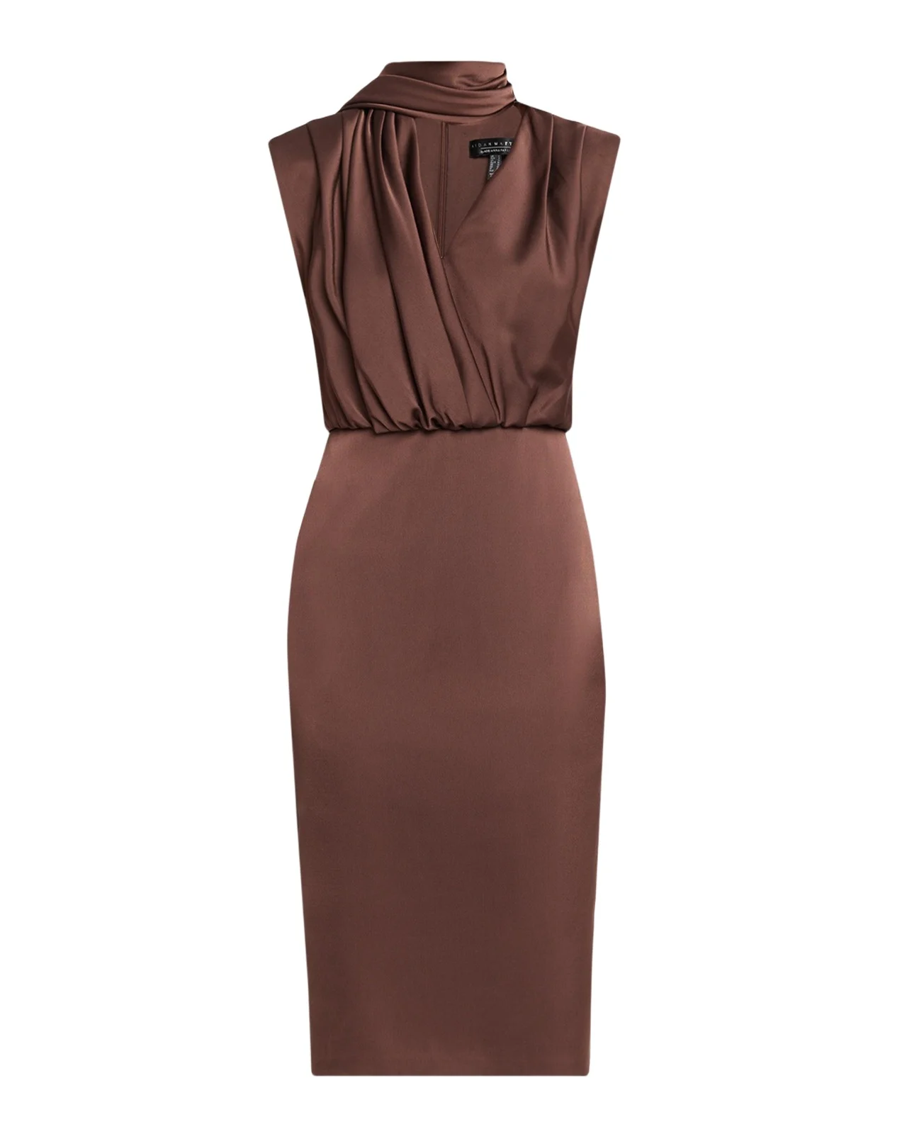 Draped Crepe Back Satin Midi Sheath Dress Draped Crepe Back Satin Midi Sheath Dress