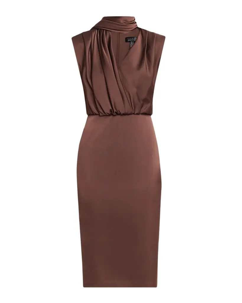 Aidan Mattox Draped Crepe Back Satin Midi Sheath Dress