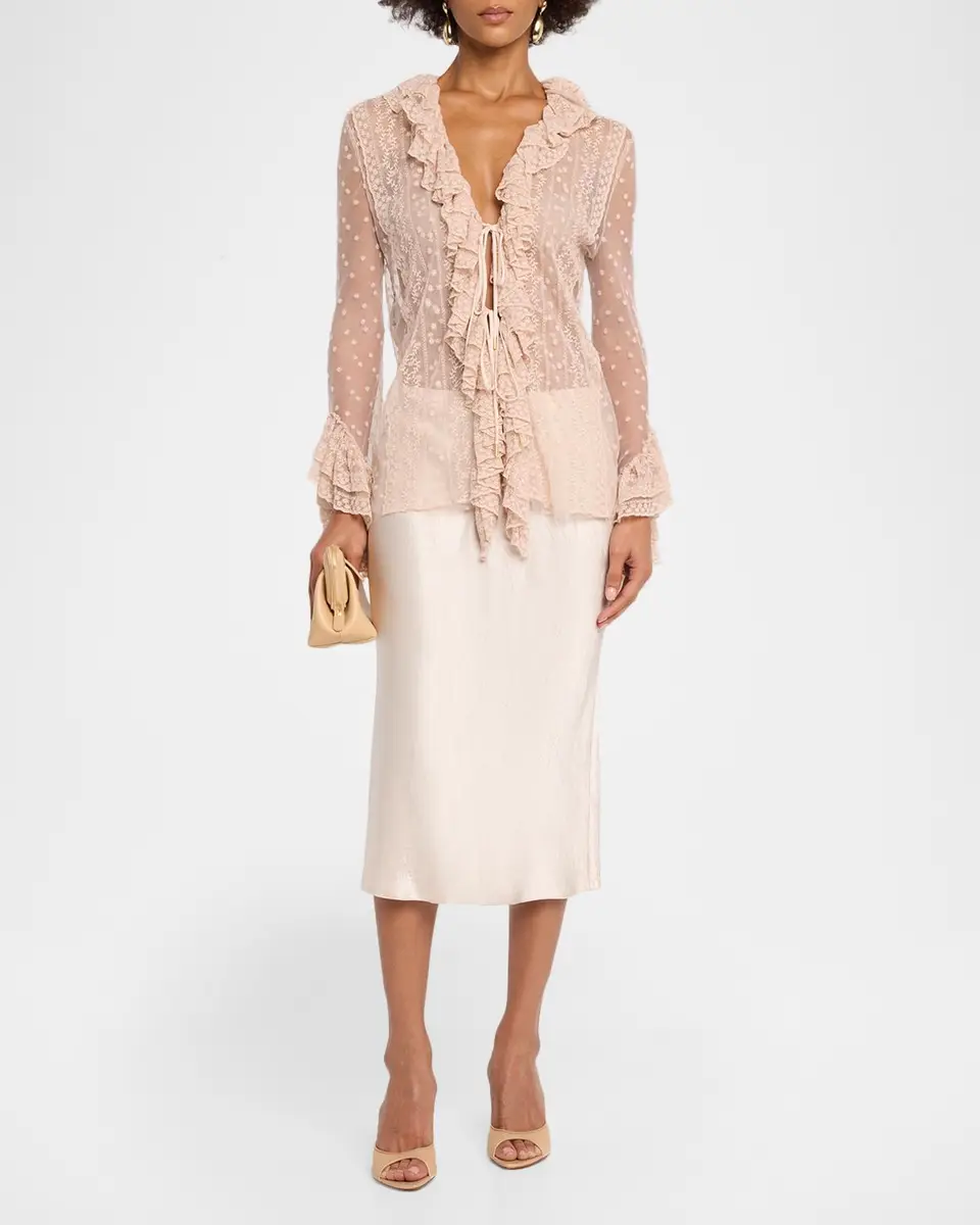 Alberta Ferretti Long-Sleeve Ruffle Lace Tie Blouse | Thumbnail 2 Alberta Ferretti Long-Sleeve Ruffle Lace Tie Blouse | Thumbnail 2