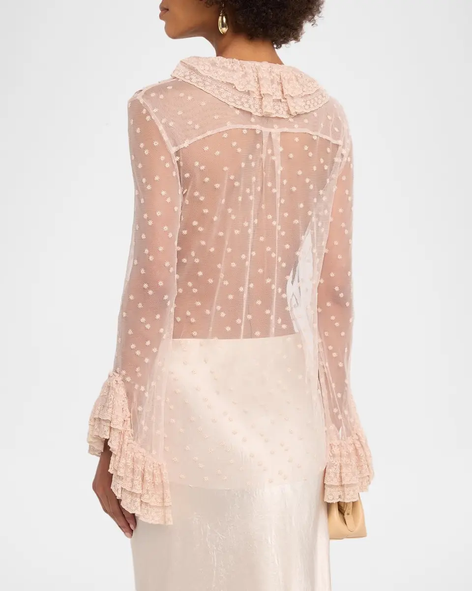 Alberta Ferretti Long-Sleeve Ruffle Lace Tie Blouse | Thumbnail 3 Alberta Ferretti Long-Sleeve Ruffle Lace Tie Blouse | Thumbnail 3