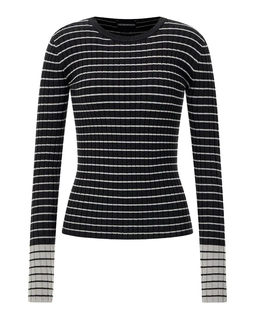 Emporio Armani Striped Rib Knit Pullover