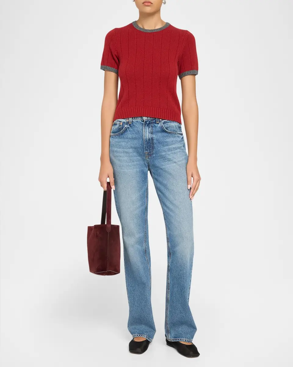 Guest In Residence Rib-Knit Cashmere Ringer T-Shirt | Thumbnail 2 Guest In Residence Rib-Knit Cashmere Ringer T-Shirt | Thumbnail 2