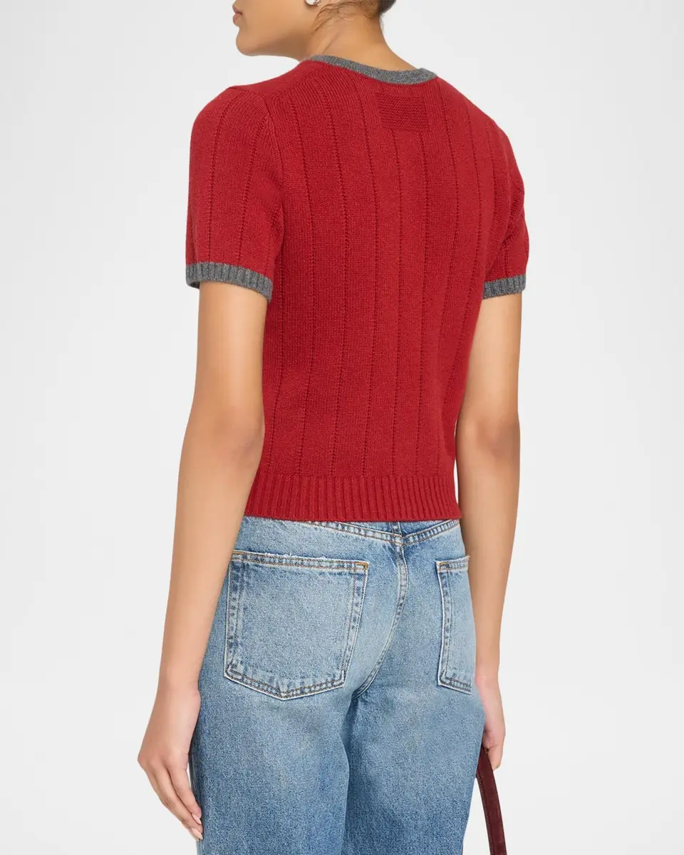 Guest In Residence Rib-Knit Cashmere Ringer T-Shirt | Thumbnail 3 Guest In Residence Rib-Knit Cashmere Ringer T-Shirt | Thumbnail 3