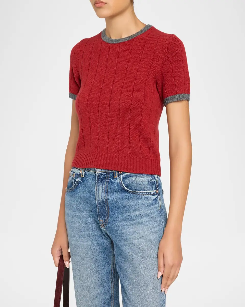 Guest In Residence Rib-Knit Cashmere Ringer T-Shirt | Thumbnail 4 Guest In Residence Rib-Knit Cashmere Ringer T-Shirt | Thumbnail 4