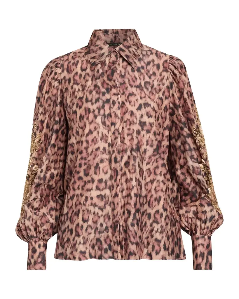 Kobi Halperin Lizzie Beaded Animal-Print Blouse