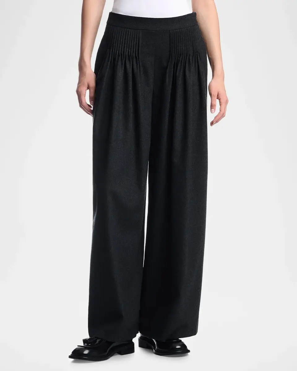 Emporio Armani Pleated Wide-Leg Flannel Palazzo Trousers | Thumbnail 4 Emporio Armani Pleated Wide-Leg Flannel Palazzo Trousers | Thumbnail 4