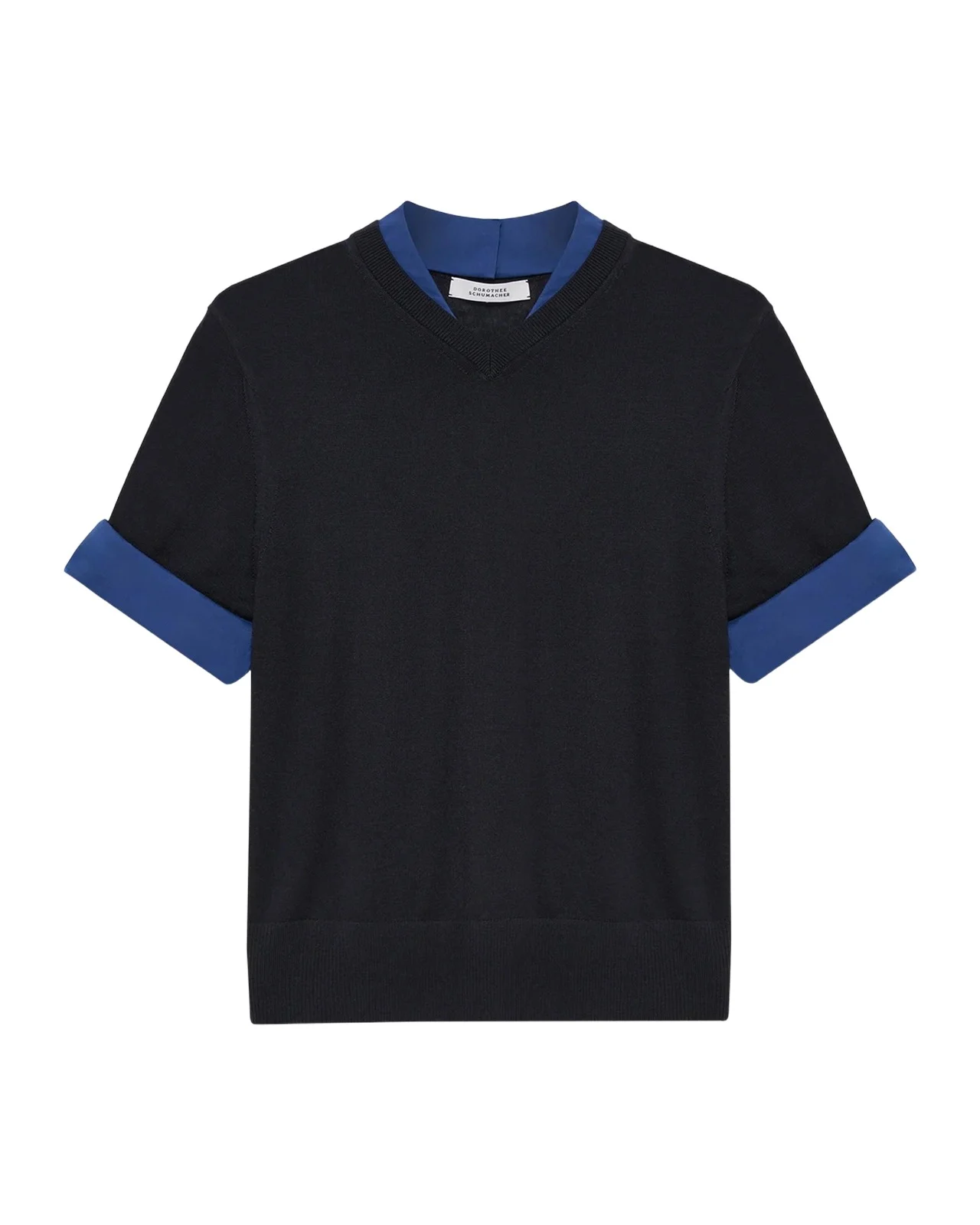 Chic Merino Poplin-Trim Knit Pullover Chic Merino Poplin-Trim Knit Pullover