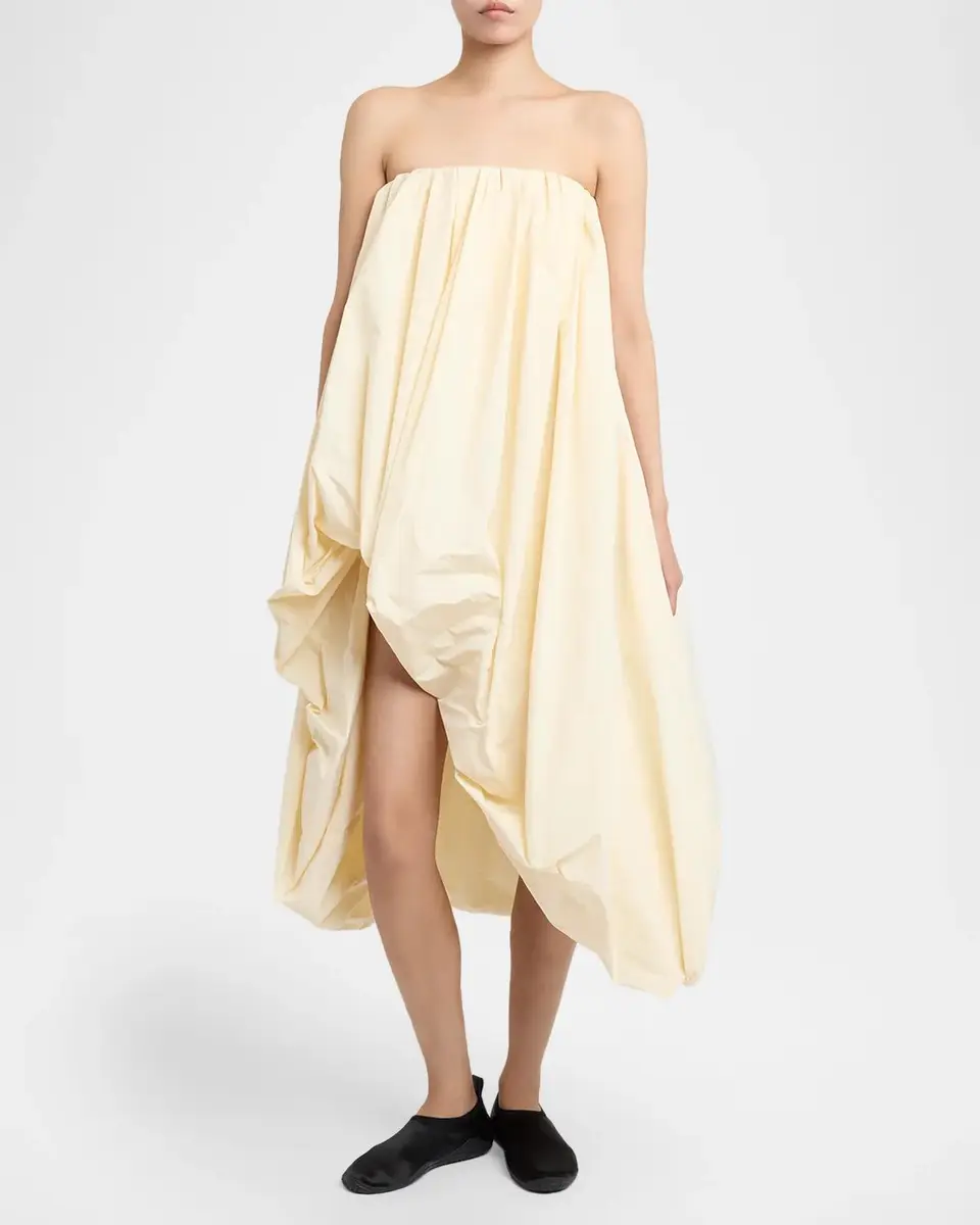 Jil Sander Strapless Asymmetric Draped Balloon Midi Dress | Thumbnail 2 Jil Sander Strapless Asymmetric Draped Balloon Midi Dress | Thumbnail 2