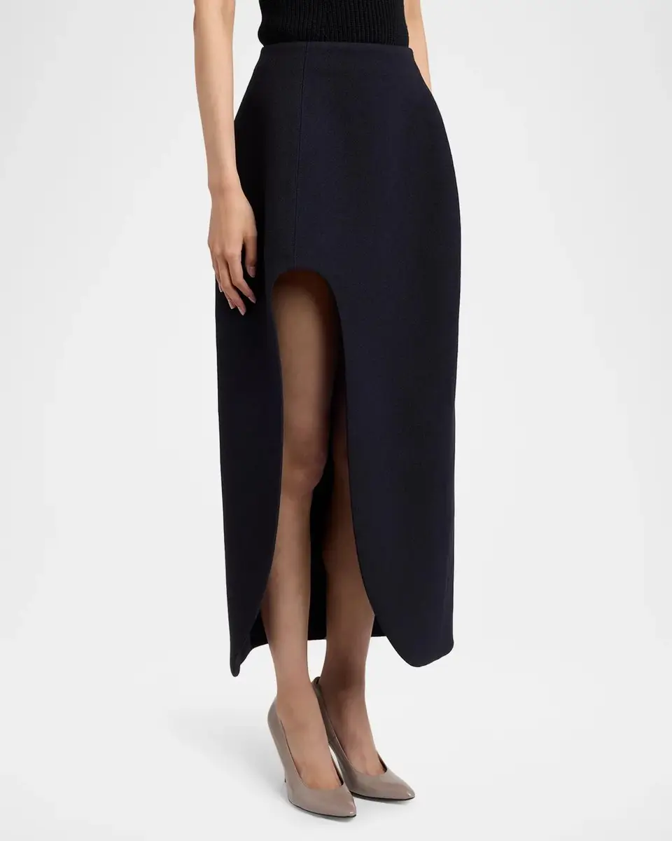 Jil Sander Curved Slit Wool Crepe Midi Skirt | Thumbnail 3 Jil Sander Curved Slit Wool Crepe Midi Skirt | Thumbnail 3