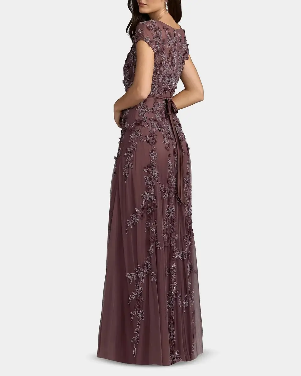 Mac Duggal Beaded Mesh Cap-Sleeve Gown | Thumbnail 3 Mac Duggal Beaded Mesh Cap-Sleeve Gown | Thumbnail 3