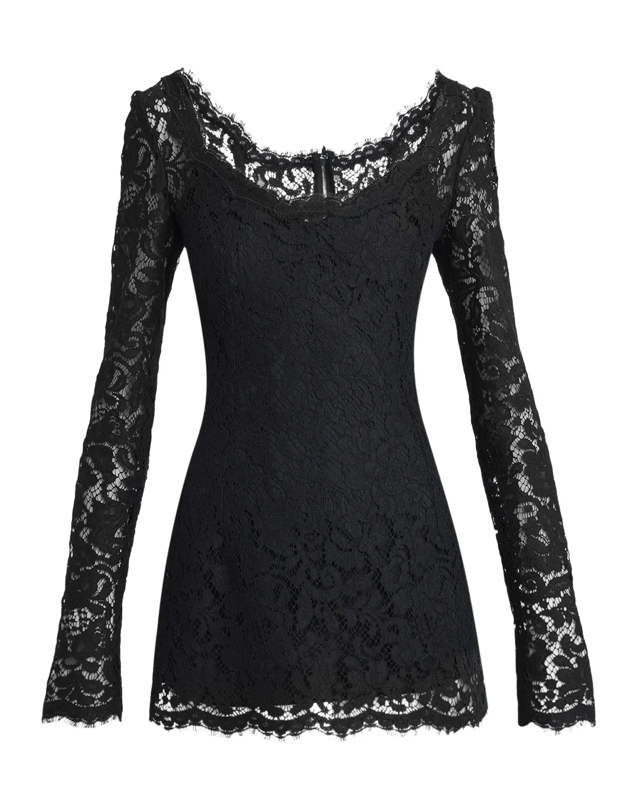 Long-Sleeve Lace Mini Dress