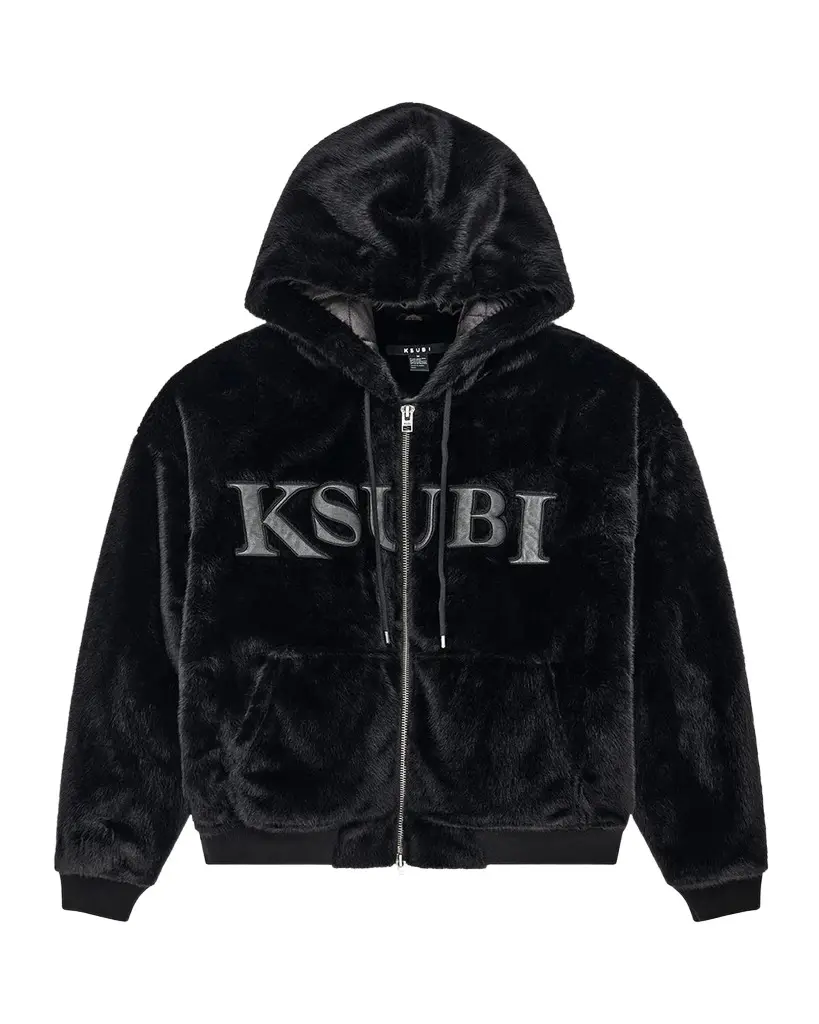 Ksubi Men's Walkout Logo Faux-Fur Hooded Jacket | Image 1 Ksubi Men's Walkout Logo Faux-Fur Hooded Jacket | Image 1