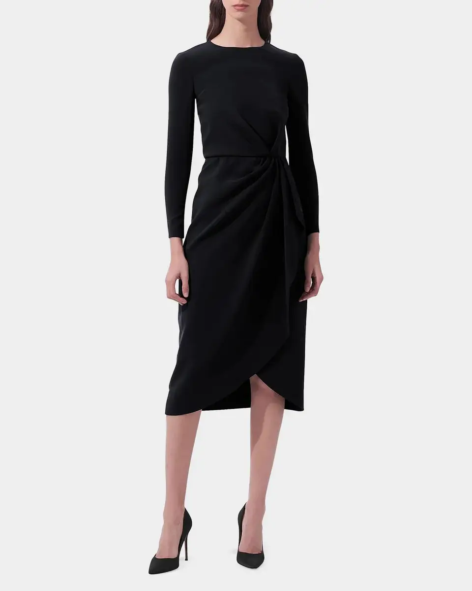 Carolina Herrera Draped Long-Sleeve Midi Dress | Thumbnail 2 Carolina Herrera Draped Long-Sleeve Midi Dress | Thumbnail 2