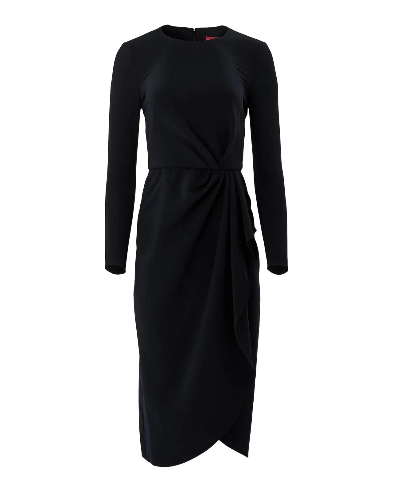 Draped Long-Sleeve Midi Dress