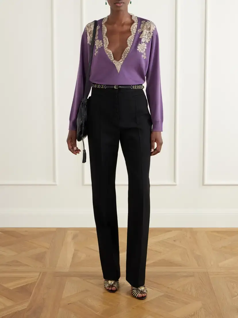 Valentino Garavani Lace-trimmed Virgin Wool Sweater | Thumbnail 2