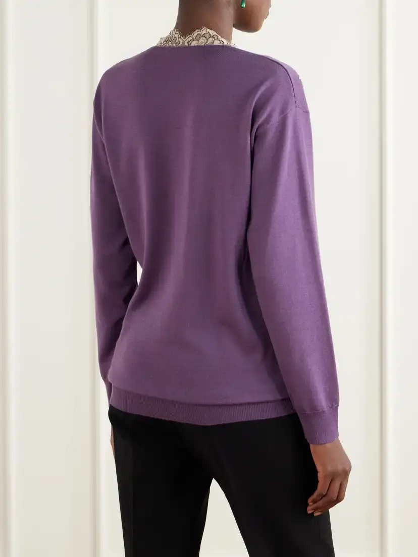 Valentino Garavani Lace-trimmed Virgin Wool Sweater | Thumbnail 4