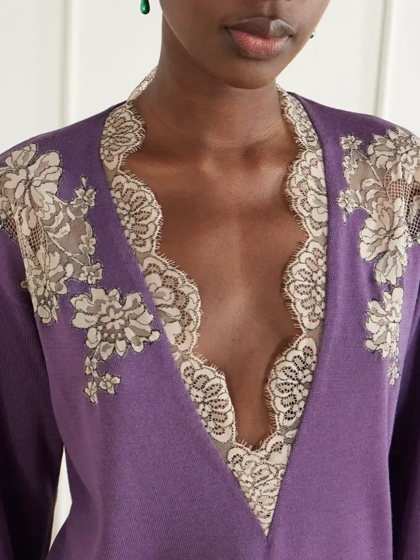 Valentino Garavani Lace-trimmed Virgin Wool Sweater | Thumbnail 5