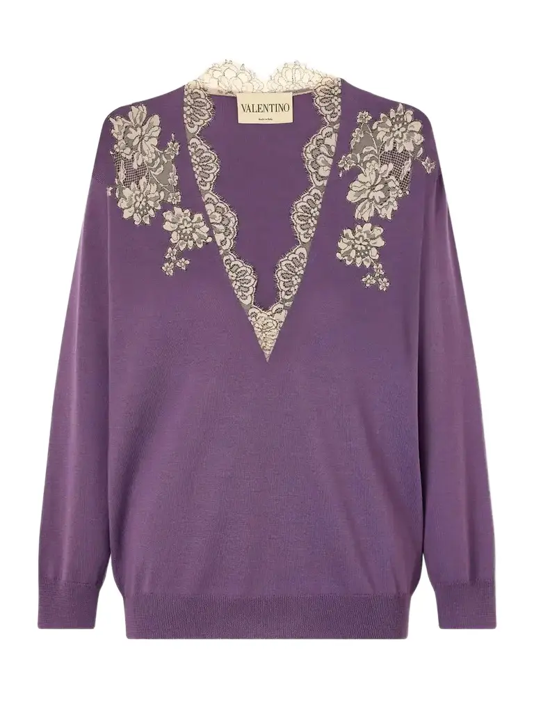 Lace-trimmed Virgin Wool Sweater Lace-trimmed Virgin Wool Sweater