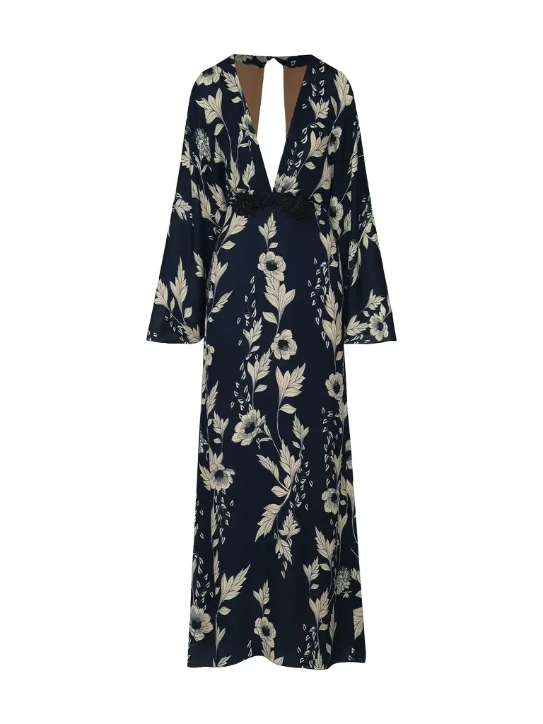 Hibiscus Traditional Silk Maxi Dress Hibiscus Traditional Silk Maxi Dress