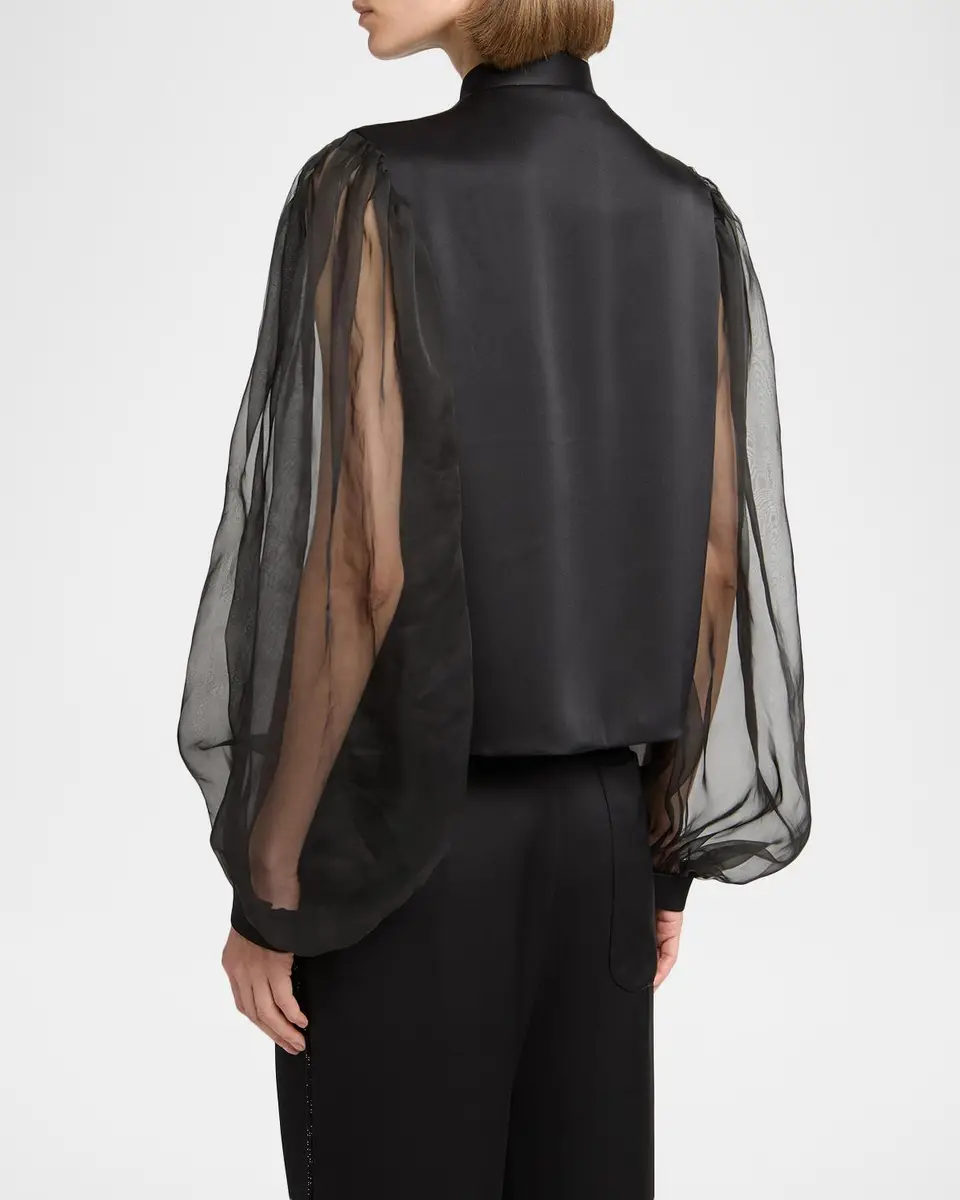 Giorgio Armani Embellished Balloon-Sleeve Silk Shirt | Thumbnail 3