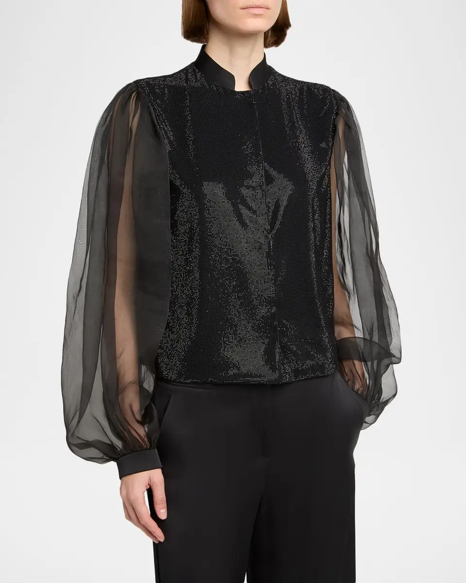 Giorgio Armani Embellished Balloon-Sleeve Silk Shirt | Thumbnail 4