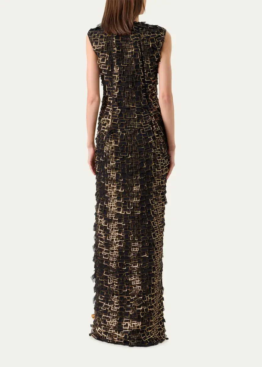 Akris Metallic Organza Tiles Sleeveless Column Gown | Thumbnail 3 Akris Metallic Organza Tiles Sleeveless Column Gown | Thumbnail 3