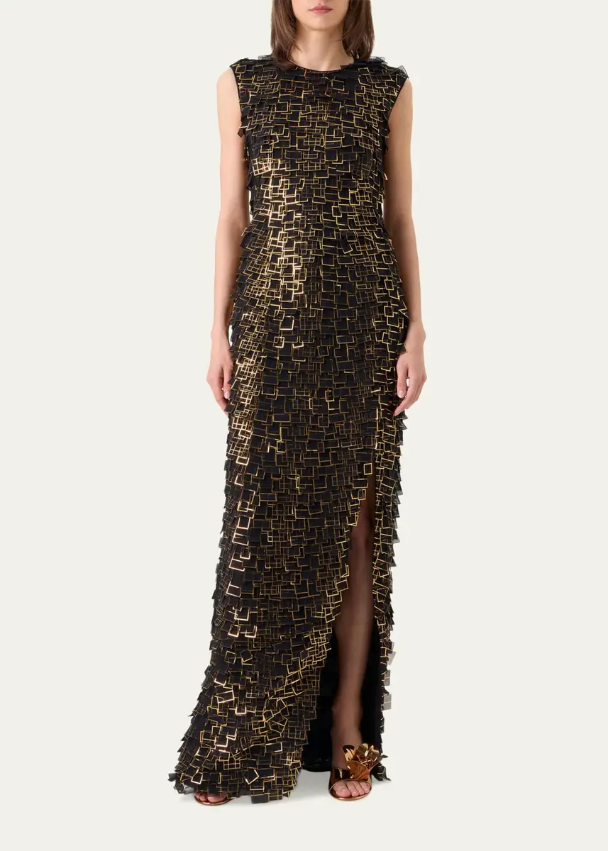 Akris Metallic Organza Tiles Sleeveless Column Gown | Thumbnail 4 Akris Metallic Organza Tiles Sleeveless Column Gown | Thumbnail 4
