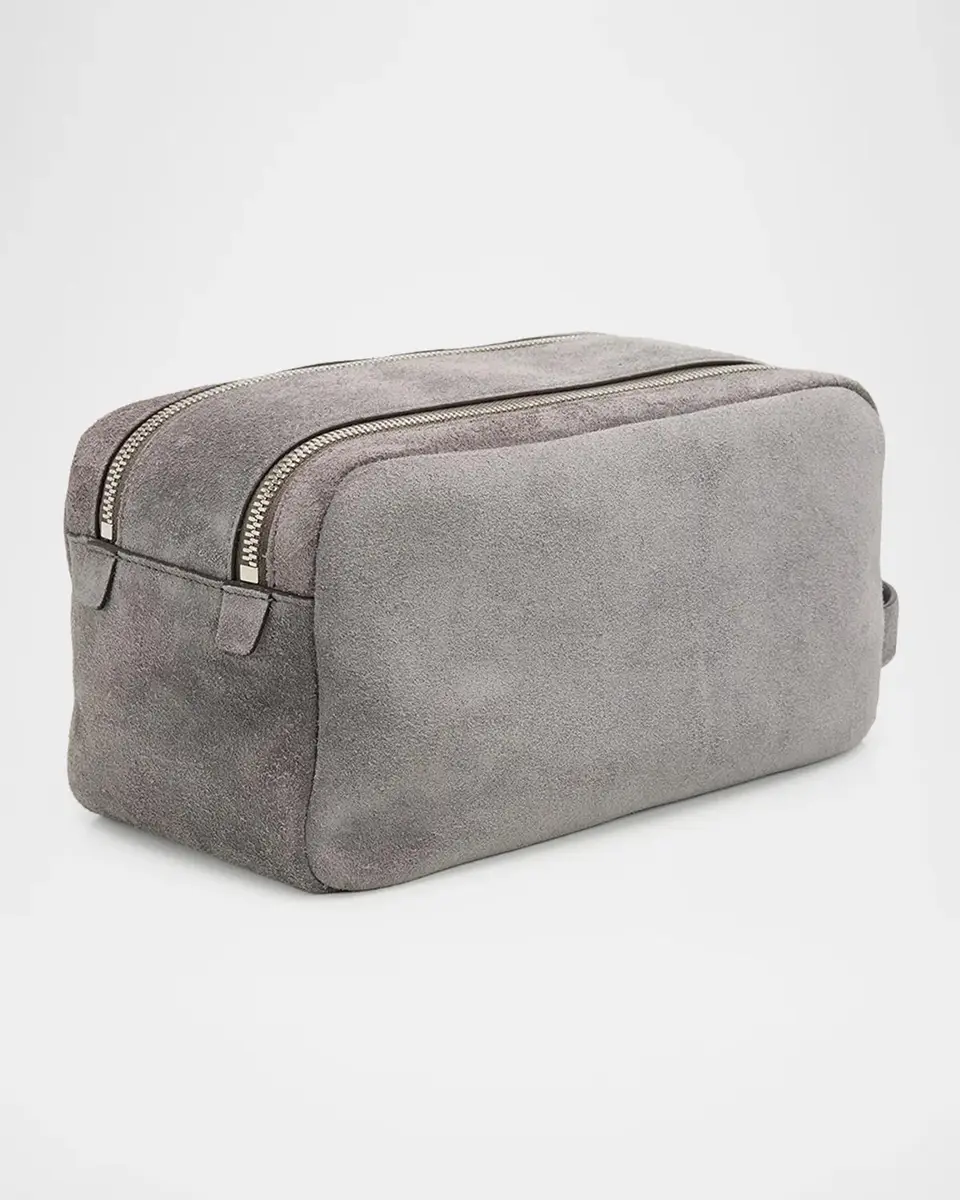 Brunello Cucinelli Men's Leather Wide-Mouth Toiletry Bag | Thumbnail 2 Brunello Cucinelli Men's Leather Wide-Mouth Toiletry Bag | Thumbnail 2