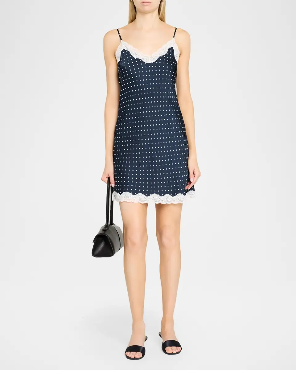 Papinelle Annabelle Polka-Dot Satin Lace-Trim Mini Slip Dress | Thumbnail 2 Papinelle Annabelle Polka-Dot Satin Lace-Trim Mini Slip Dress | Thumbnail 2