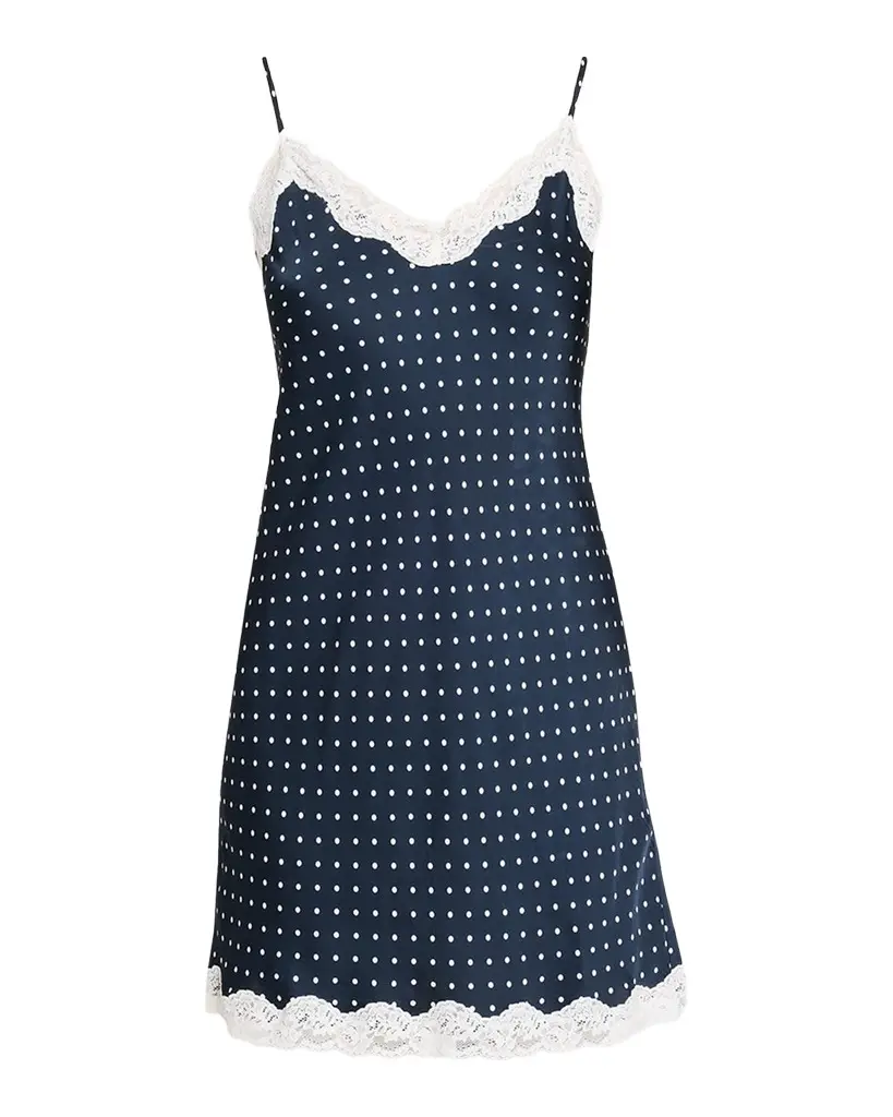 Papinelle Annabelle Polka-Dot Satin Lace-Trim Mini Slip Dress | Image 1 Papinelle Annabelle Polka-Dot Satin Lace-Trim Mini Slip Dress | Image 1