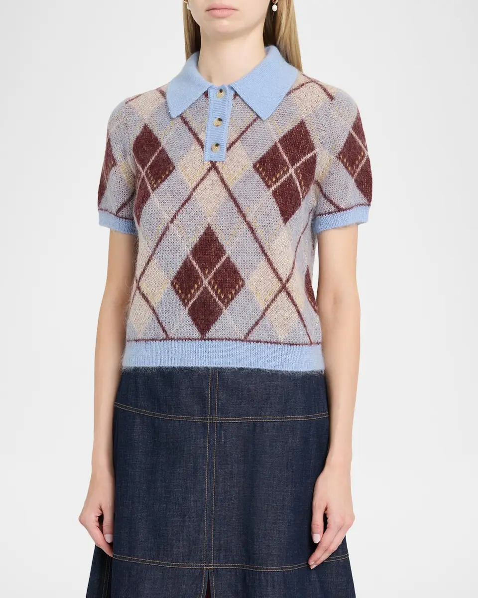 TANYA TAYLOR Camilla Argyle Polo Sweater | Thumbnail 4 TANYA TAYLOR Camilla Argyle Polo Sweater | Thumbnail 4