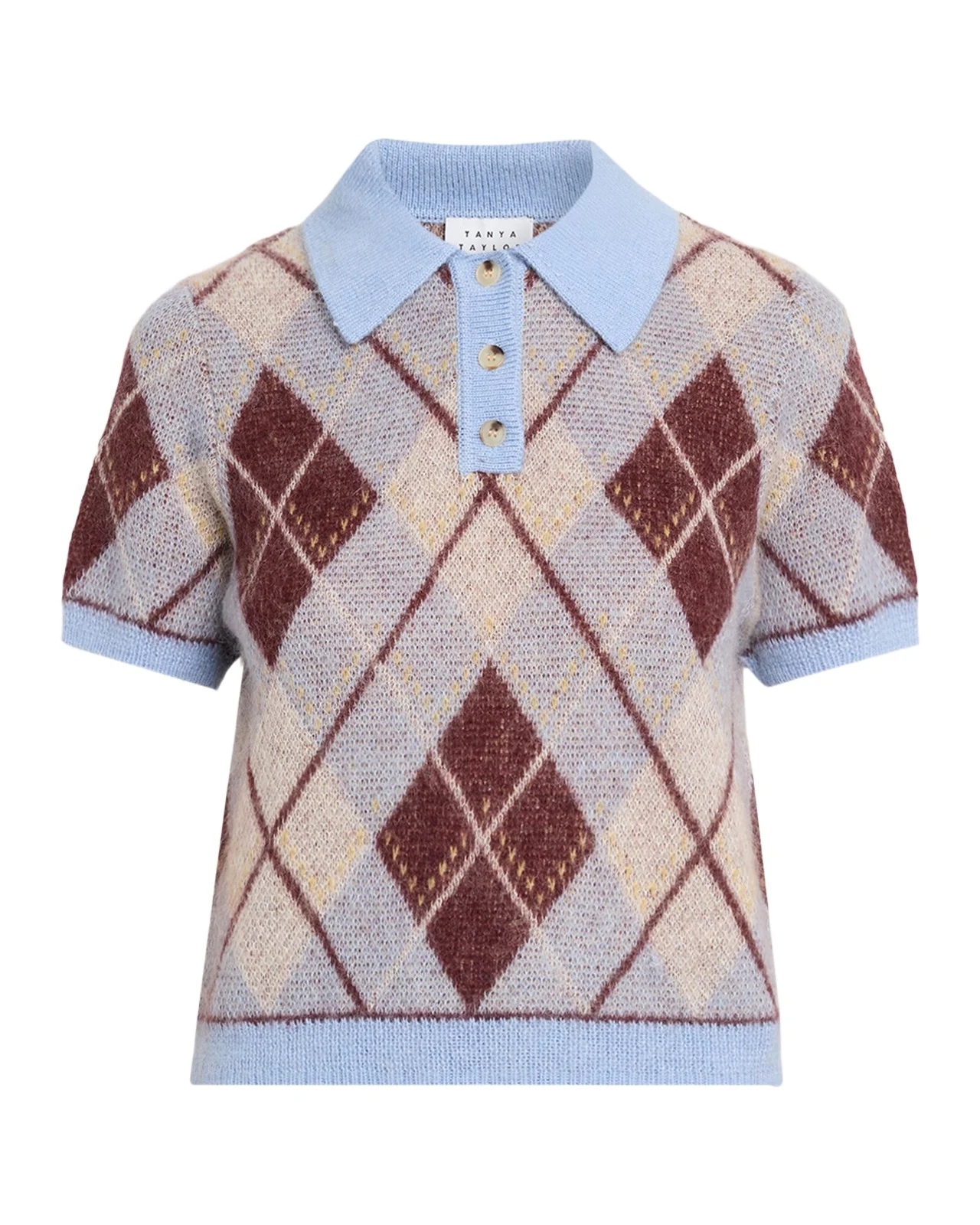 TANYA TAYLOR Camilla Argyle Polo Sweater